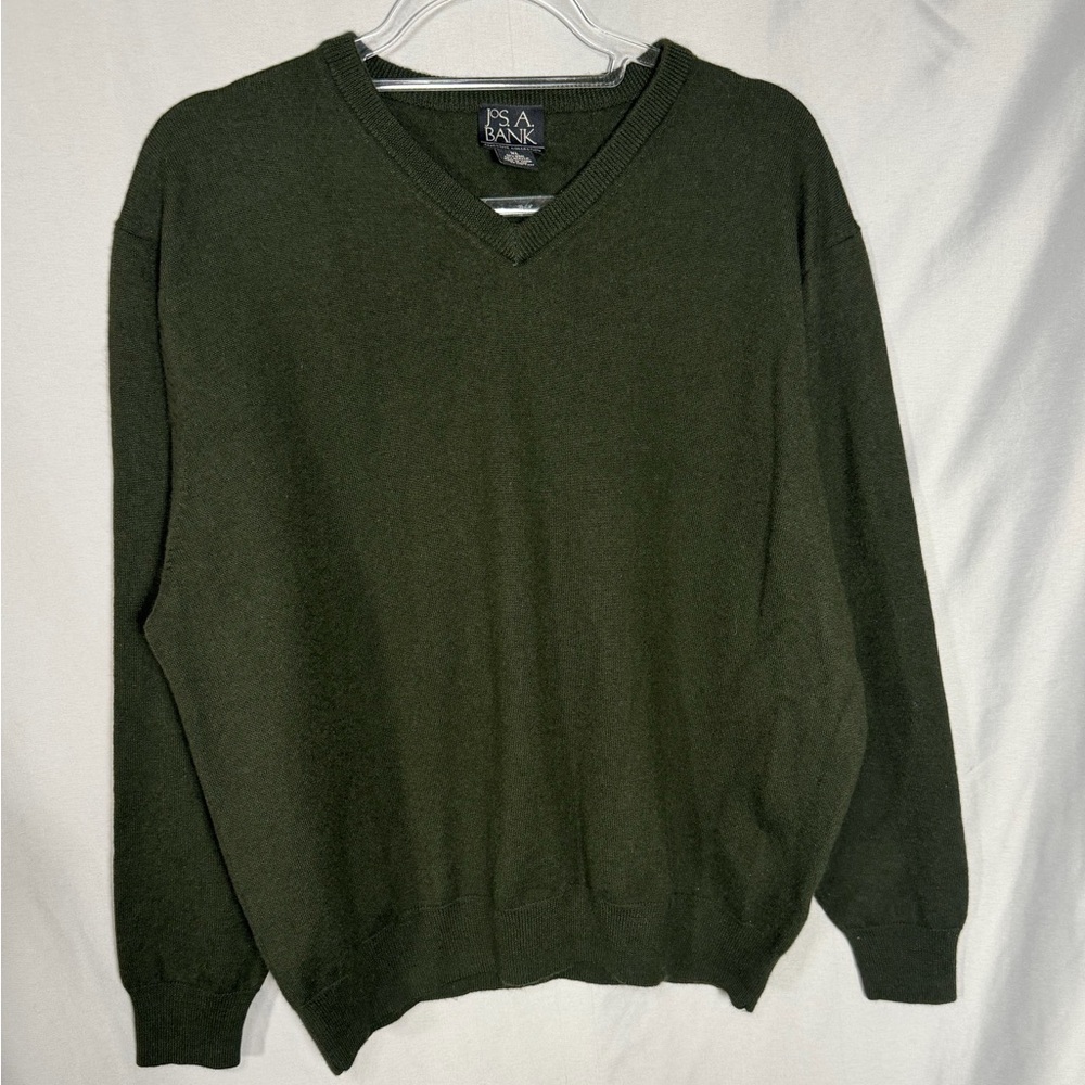 Jos A Bank Sweater Mens Wool Blend  V Neck Executive Collection Knit Green XL